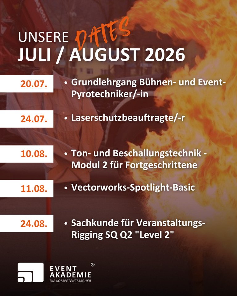 Pyro im Hintergrund und Daten von Juli/August